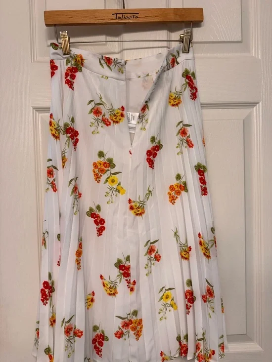 Talbots White Pleated Floral Midi Skirt - Red & Yellow Floral - Picture 1 of 4